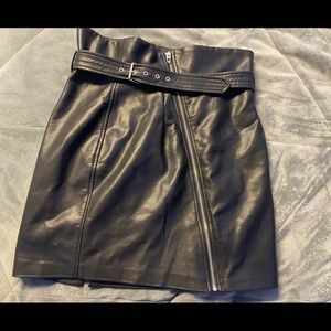Black Faux Leather Belted Skirt